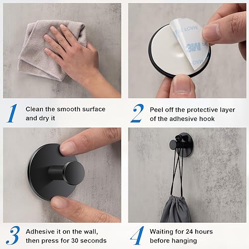 Miniatura 7 de Ganchos para toallas de pared para colgar ganchos autoadhesivos de acero inoxidable, ganchos para dormitorio, cocina, baño, paquete de 2 (color