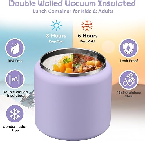 Miniatura 5 de Termo de sopa de 26 onzas para comida caliente para niños, tarro aislado al vacío con tapa de hebilla, boca ancha, recipiente de almuerzo de acero