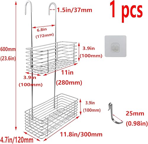 Miniatura 9 de Antrader Estante de ducha colgante, organizador de ducha colgante, colgado en el grifo o en la puerta, el gancho trasero se puede girar, sin