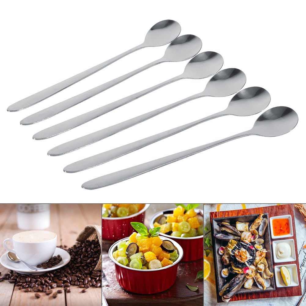 Set 6 Cucchiai In Acciaio Inox Con Manico Lungo - Cucchiaini Da Tè, Caffè, Zuppa E Gelato, Eleganti, Lucidati A Specchio, Qualità Alimentare - 2