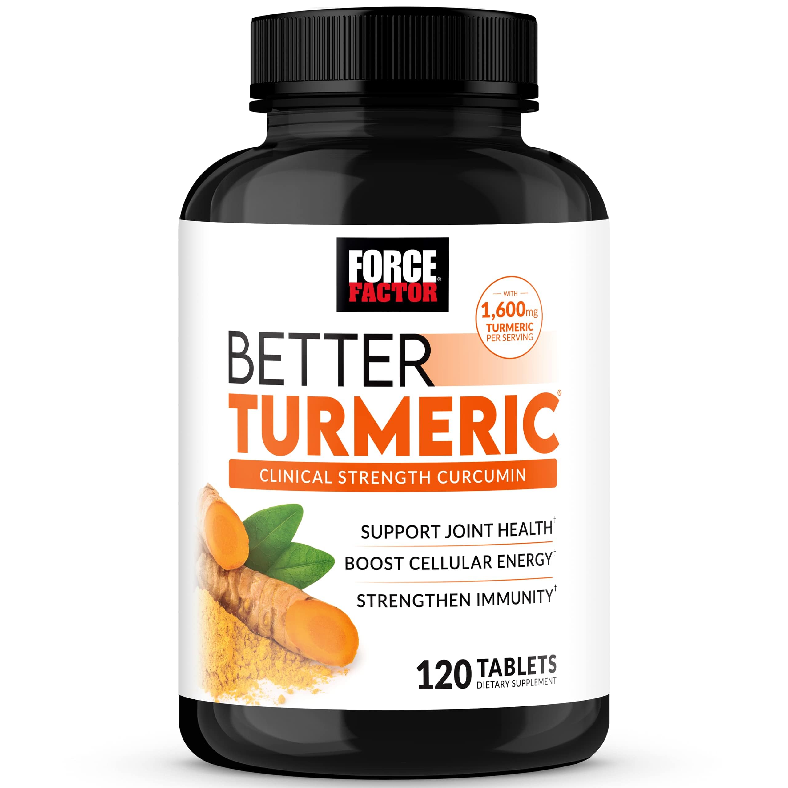 Force FactorBetter Turmeric Curcumin 1600mg with Black Pepper & Ginger, Clinical Strength Joint Support Supplement, Superior Absorption, 120 Tablets