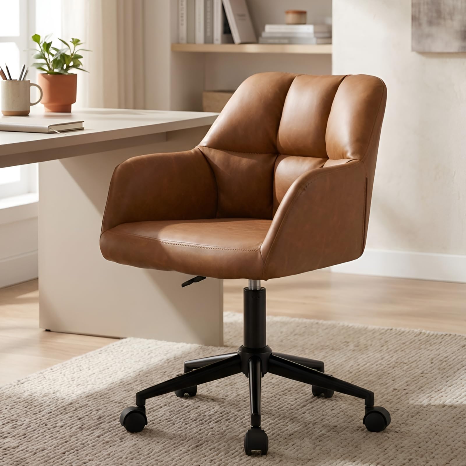 Ya-Home Velvet Home Office Chair Modern Swivel Desk Chair with Adjustable Height, Vanity Task Chair for Bedroom, Brown