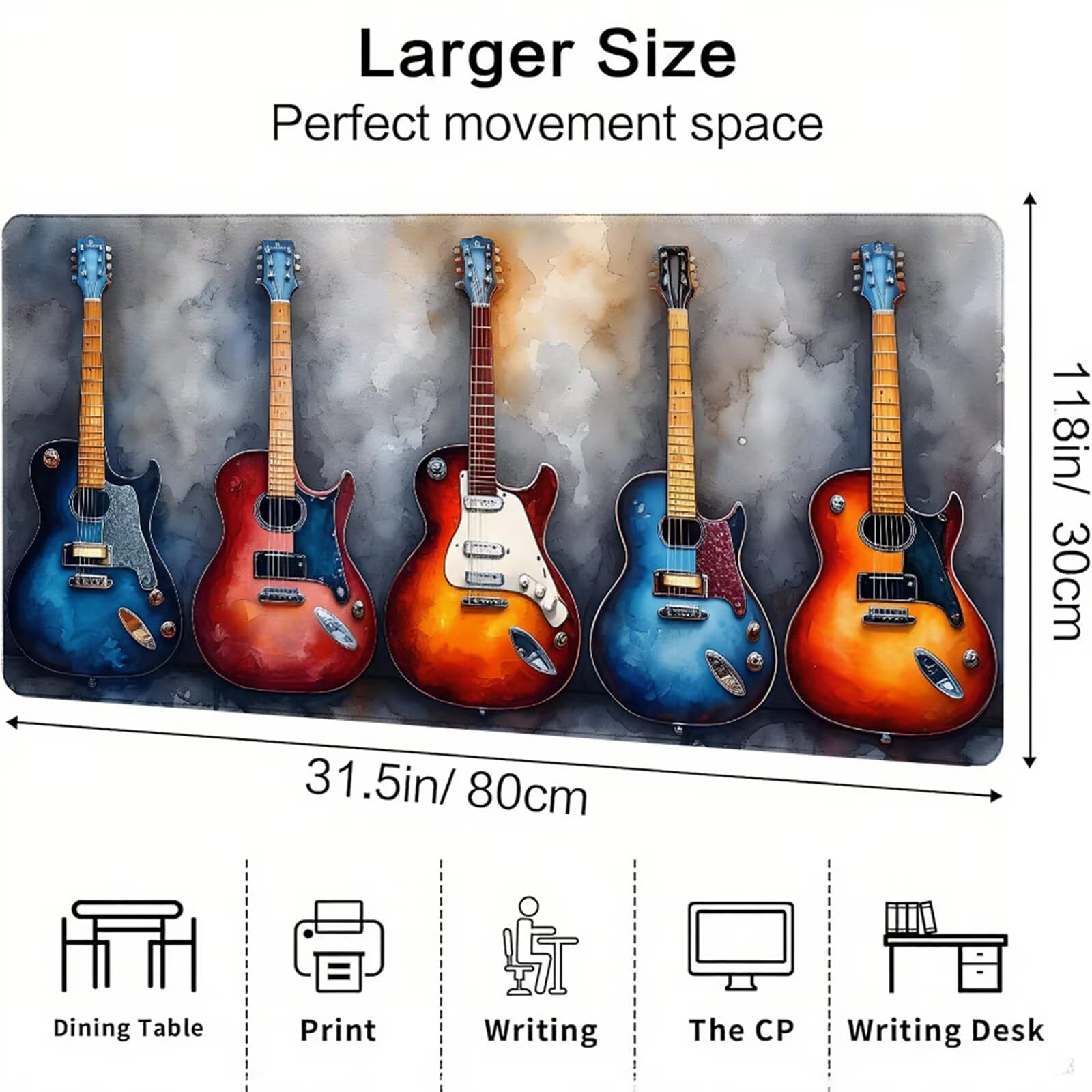 Kolorowa podkładka pod mysz XXL 1600 x 800 x 3 mm instrumenty muzyczne pod ręką akcesoria biurowe antypoślizgowa gumowa podstawa i szyte krawędzie podkładka pod mysz dla graczy do dekoracji biura