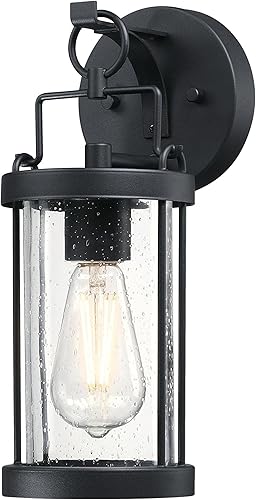 Westinghouse 6122500 Westcott Bay - Accesorio de pared tradicional para exteriores, acabado negro texturizado, vidrio sembrado transparente