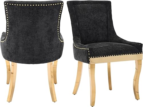 Miniatura 28 de Aoowow Juego de 2 sillas laterales tapizadas vintage de tela, sillas de madera maciza para cocina, comedor con cabezas de clavo, patas de madera