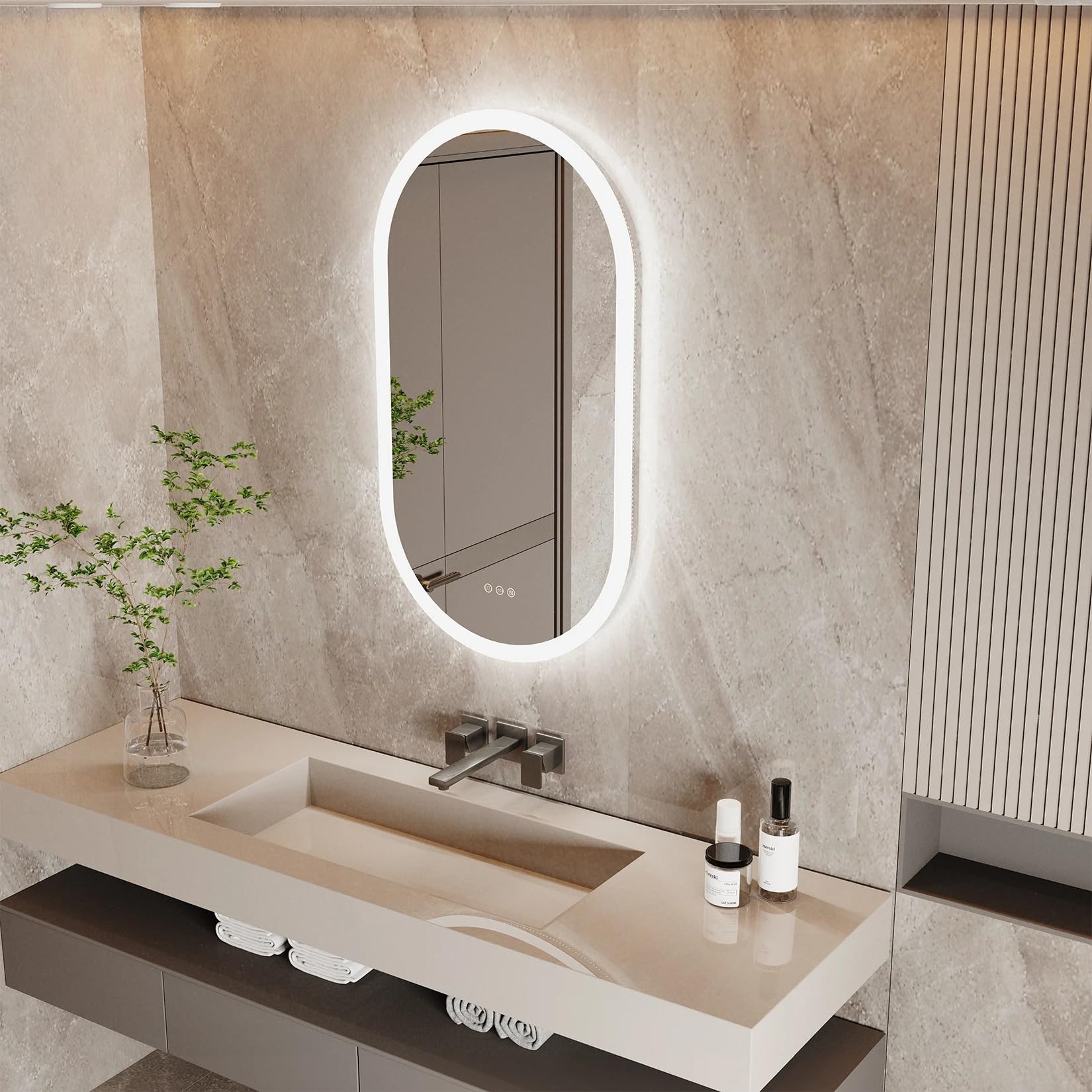 Genérico Espejo Baño con Luz Led Ovalado 80 x 50 cm Espejos de Baño Antivaho con Luz Retroiluminado Regulable Espejo Moderno Inteligente con Interruptor Tactil y Enchufe para Recibidor vestidor