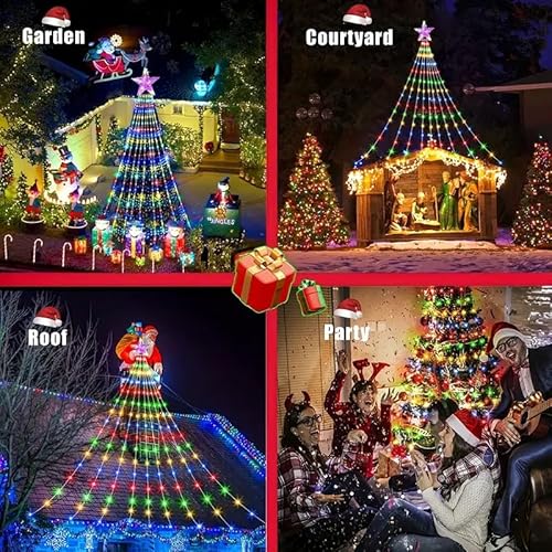 Luzes de Natal, luzes de árvore de Natal ao ar livre, cordão de luzes de conto de fadas cachoeira, 1