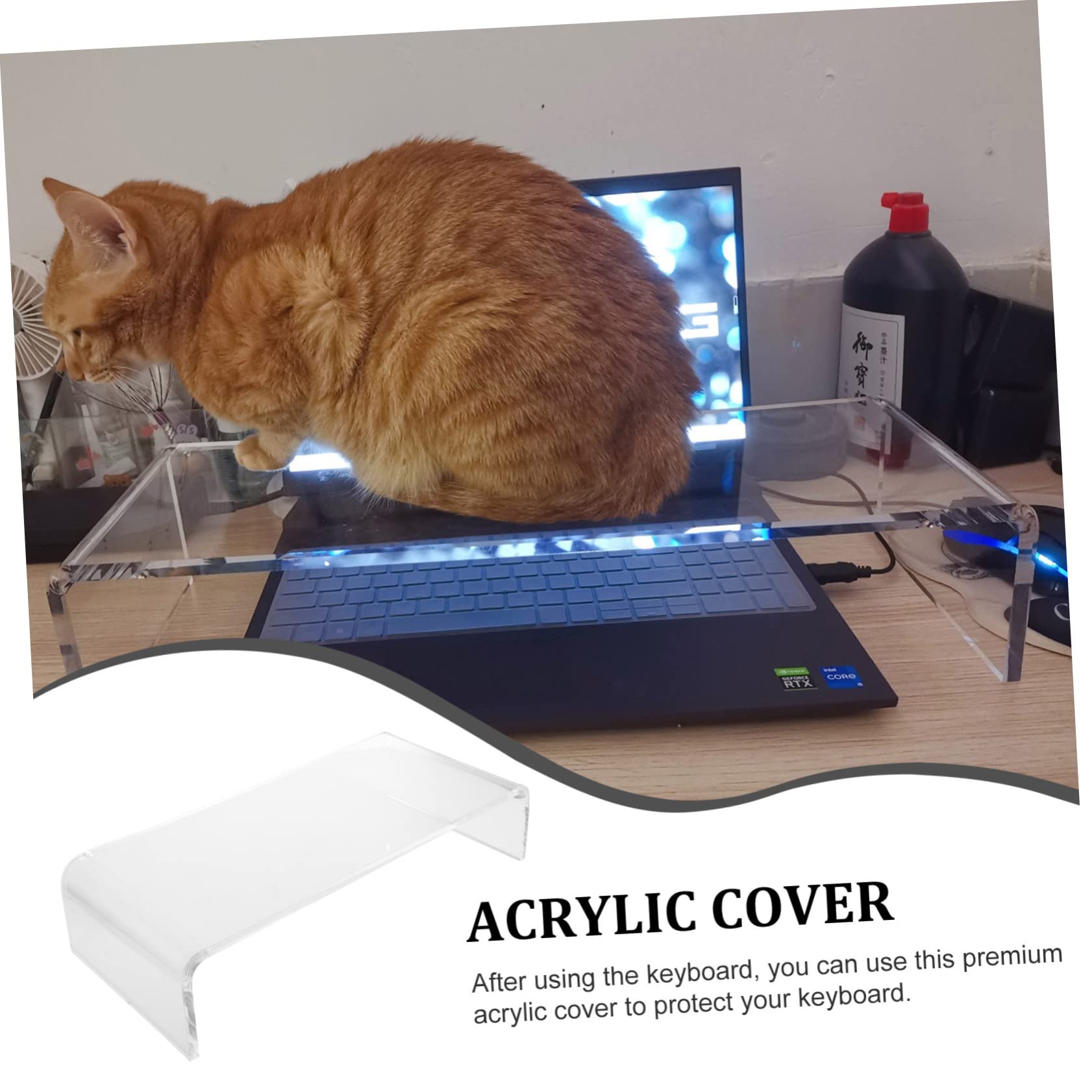 Copri Tastiera in Acrilico Trasparente, Rialzo Protettivo | Rimovibile e Lavabile, Supporto per Computer da Scrivania, Formato Multiuso per Organizzare Accessori