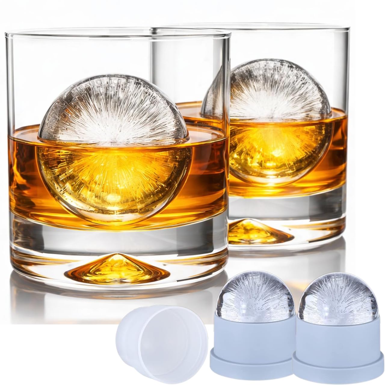 Juego de 2 vasos de whisky de cristal, clásicos, 350 ml, cristal soplado a mano, con fondo grueso, perfectos para cócteles, whisky escocés, bourbon