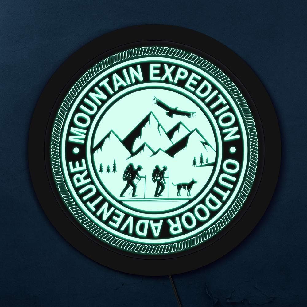 The Geeky Days Outdoor Adventure Mountain Expedition Personalised LED Neon Sign Hiking Lighting Color Changing Wall Sign for Cool Light Mountain Climbers Gift