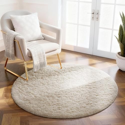 Miniatura 150 de Ophanie - Alfombra redonda rosa para dormitorio de niñas, alfombra circular de área de felpa kawaii esponjosa para niños, linda alfombra de Navidad