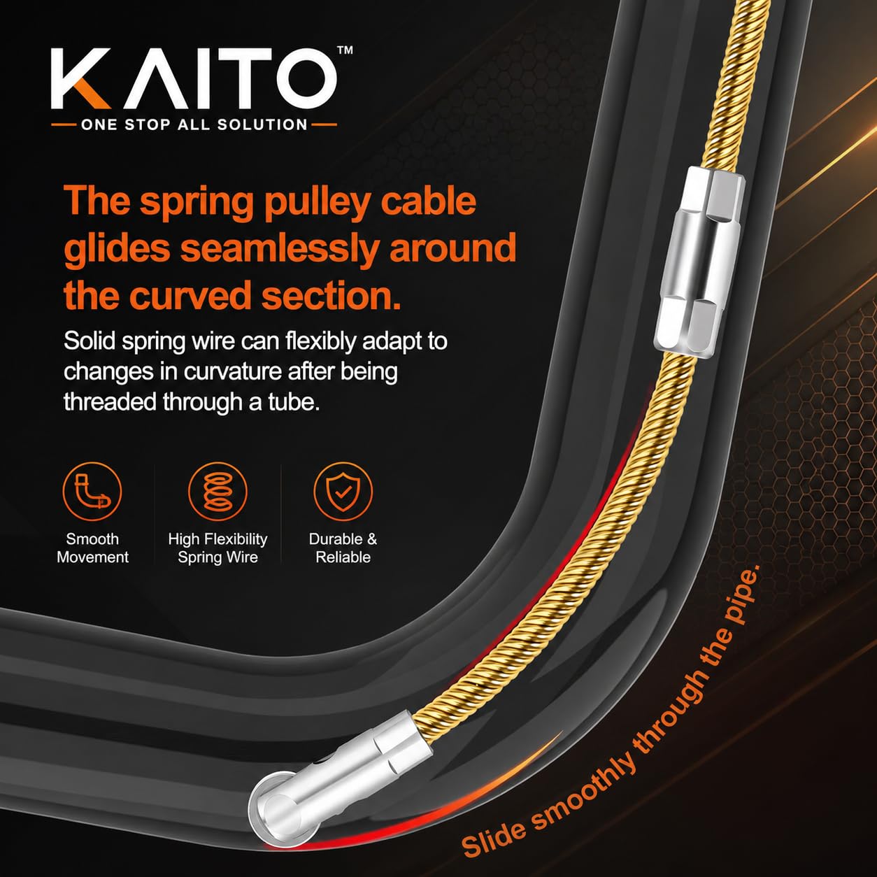KAITO Professional Wire Lead Threading Device 10 m | Cable Puller Fish Tape for Electrical Conduit Wiring | Flexible Steel Wire Threader for Wall, Floor & Ceiling Installation | Heavy-Duty Guide Tool 1