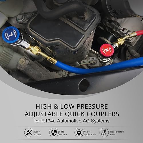 Miniatura 6 de YSTOOL Automotriz AC R134a Kit de acoplador rápido ajustable HVAC Conversión de conector alto y bajo con adaptador SAE macho de 14 de pulgada