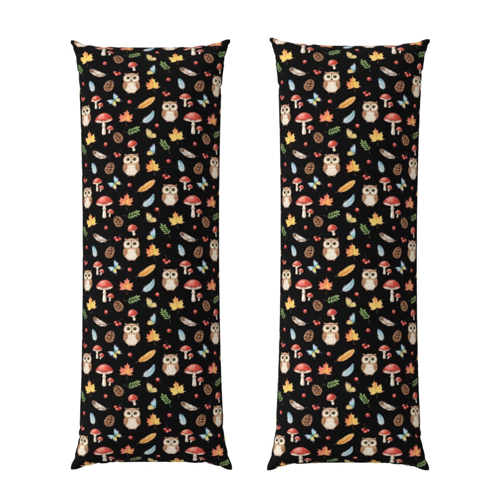 Body Pillow Cover 20x60 Floral Owls Fall Leaves Mushroom, Soft Microfiber Long Pillowcase with Zipper Closure, Breathable Plush Cushion Case for Bed Home Hotel