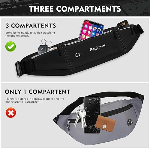 Miniatura 3 de Riñonera delgada para correr para mujeres y hombres, bolsa para correr para teléfono impermeable reflectante con 3 bolsas, soporte para teléfono