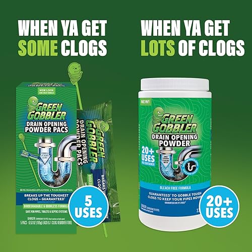 Miniatura 7 de Green Gobbler Removedor de Obstrucciones de Drenaje & Limpiador de Drenaje en Polvo, 20+ Tratamientos, Mantenimiento Rompe Grasa, Papel, Grasa y