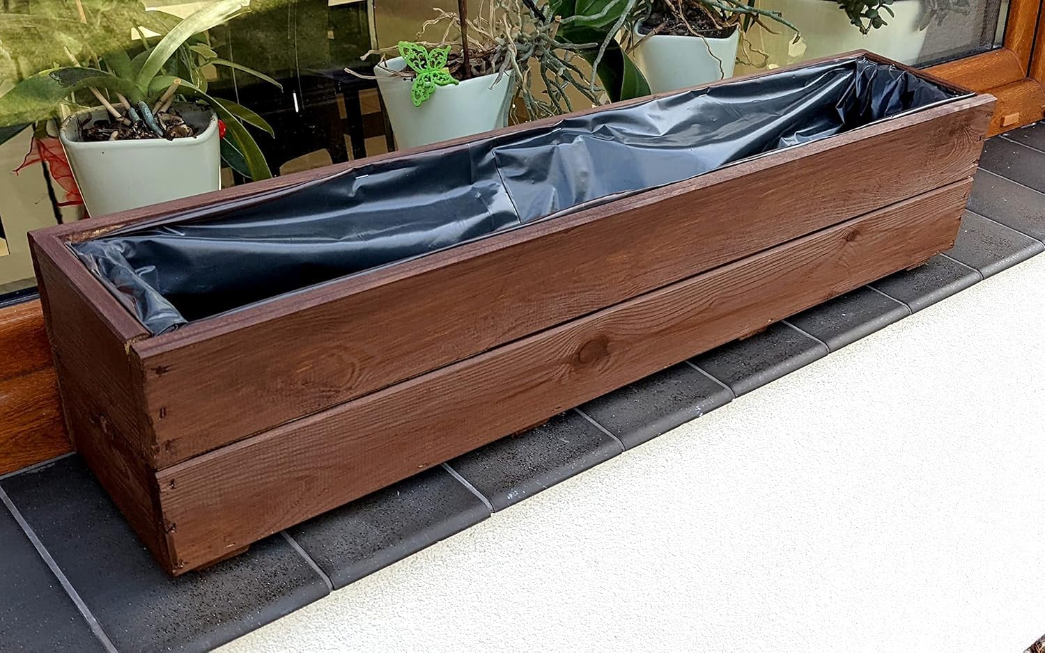 FKL DESIGN Home Deco Fioriera in Legno 90 cm – Fioriera da Balcone in Abete Impregnato con Rivestimento e Drenaggio – Fioriera da Giardino e Terrazza – Già Montata, D27 (Palissandro, 90 cm)