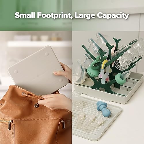 Miniatura 6 de haakaa Estante de secado portátil para biberones con bandeja, árbol de secado de botellas que ahorra espacio para botellaspiezas de bombachupetes,