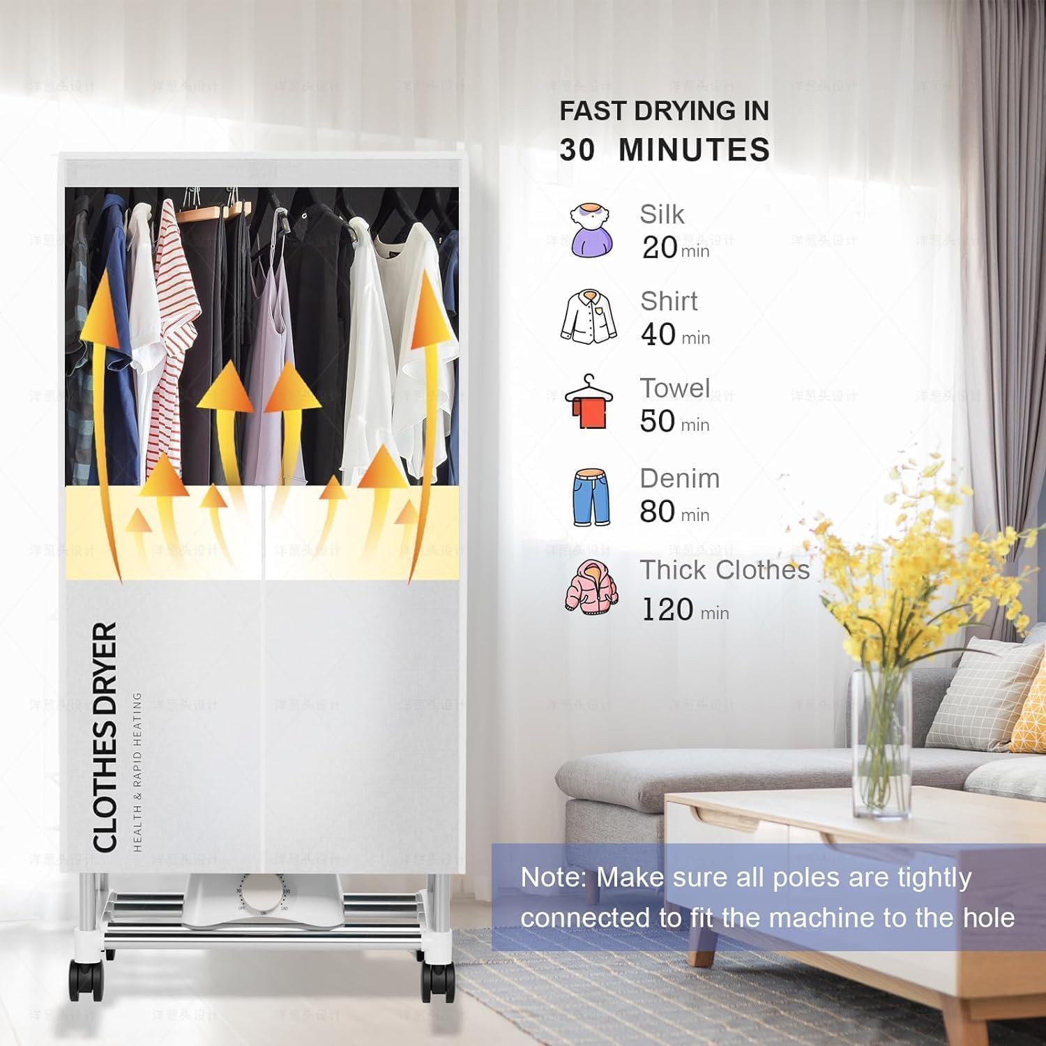 Clothes Dryer, Portable Drying Machine with Timer, 60inch Laundry Drying Wardrobe with Large Capacity, Electric Dryer/Rack for Home | Appartments (Grey LQ5) - 3