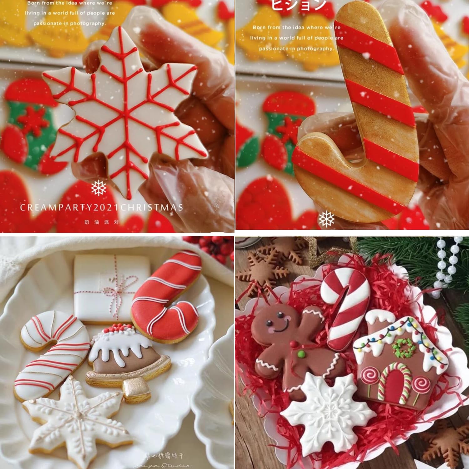 LEMESO 4 PCS Christmas Cookie Cutters Plastic Plunger Stamps Fondant