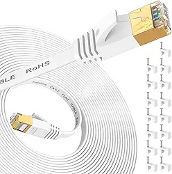Folishine Cabo Ethernet de 7,6 m, suporta cabo de Internet de design plano de alta velocidade Cat 8/Cat 7, cabo de rede RJ45 blindado para roteadores, PS4, compatível com versões anteriores Cat 6e