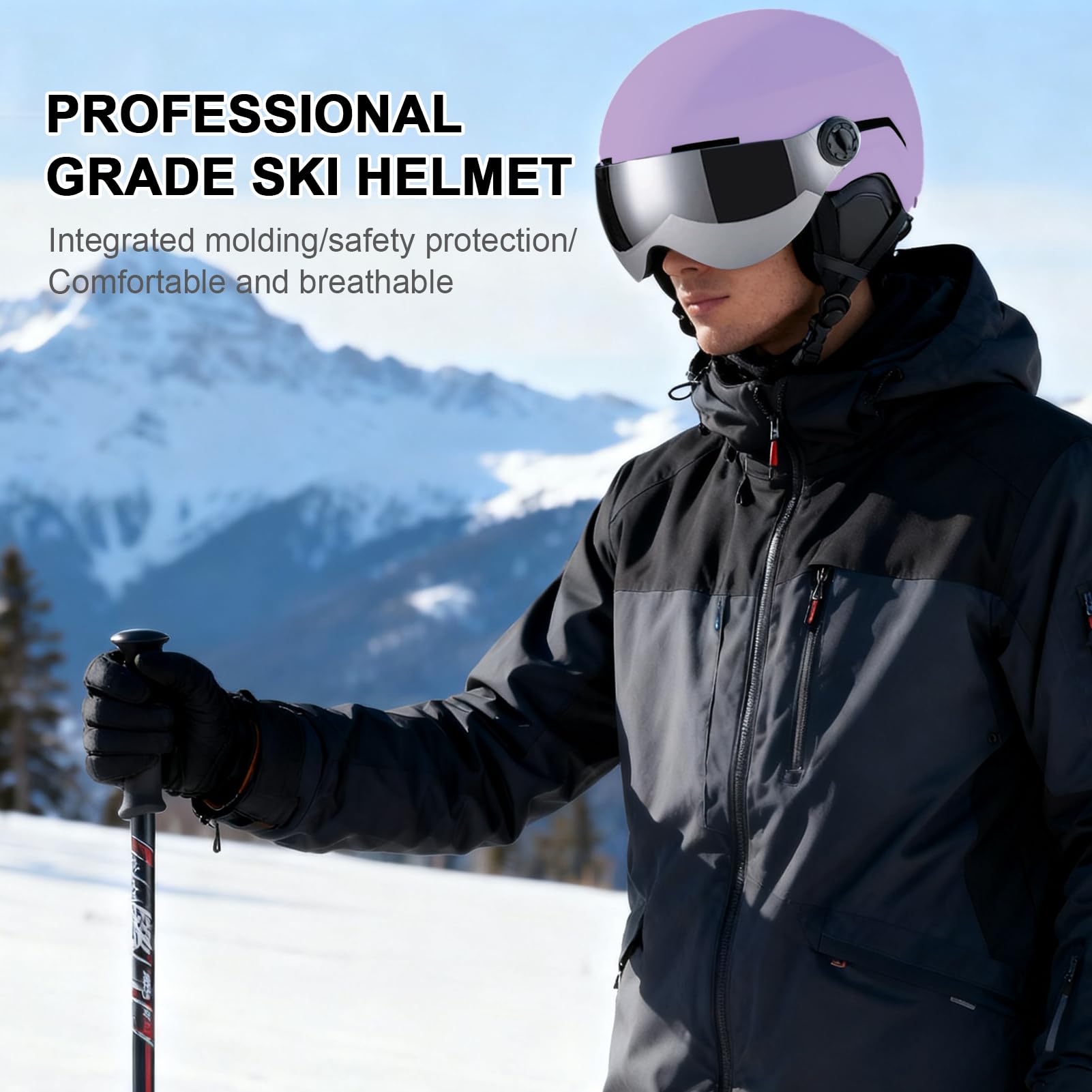 Kask narciarski - odporny na uderzenia kapelusz śnieżny z okularami, kask narciarski snowboardowy, ciepła i wytrzymała konstrukcja, łatwa w noszeniu, narzędzie ochronne, akcesoria do kasku dla