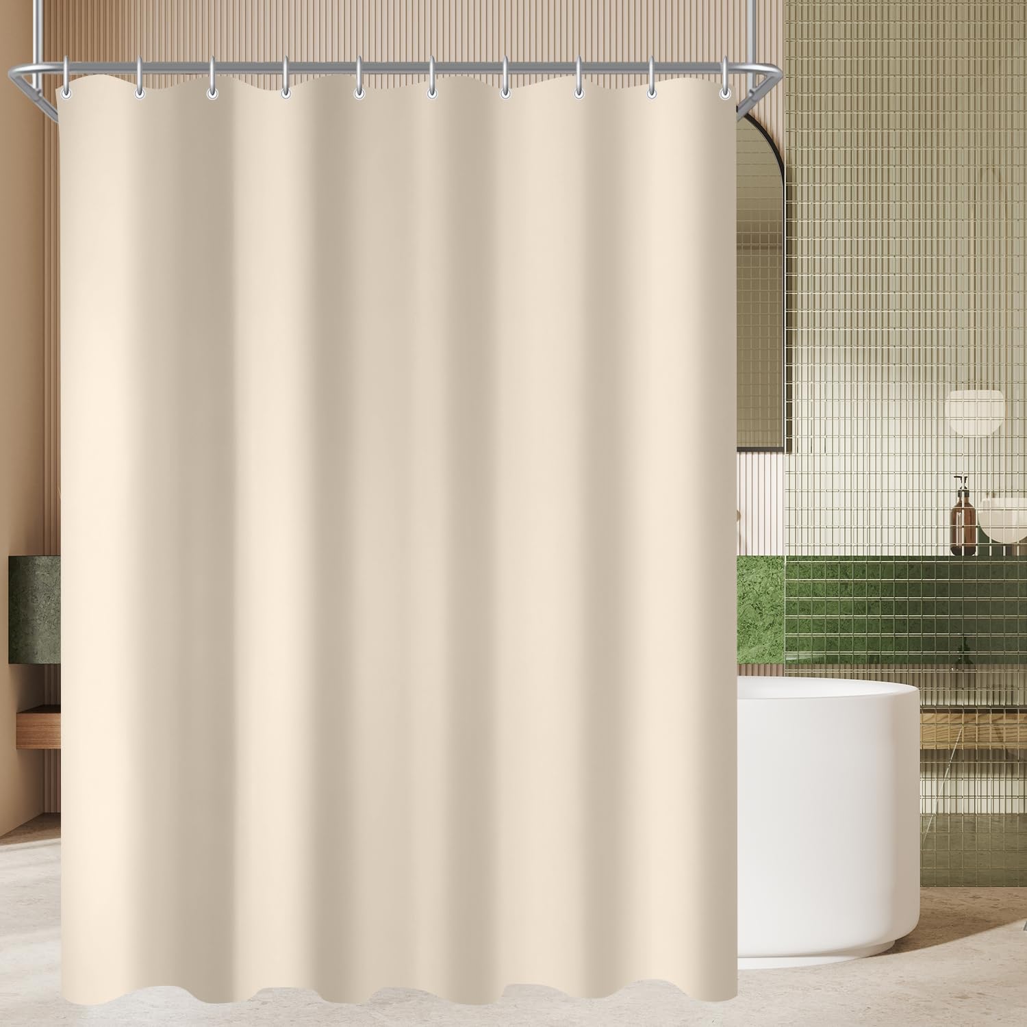 Lerores Shower Curtain, 140 x 200 cm, Beige, Weighted Hem, Anti-Mould Textile, Water-Repellent