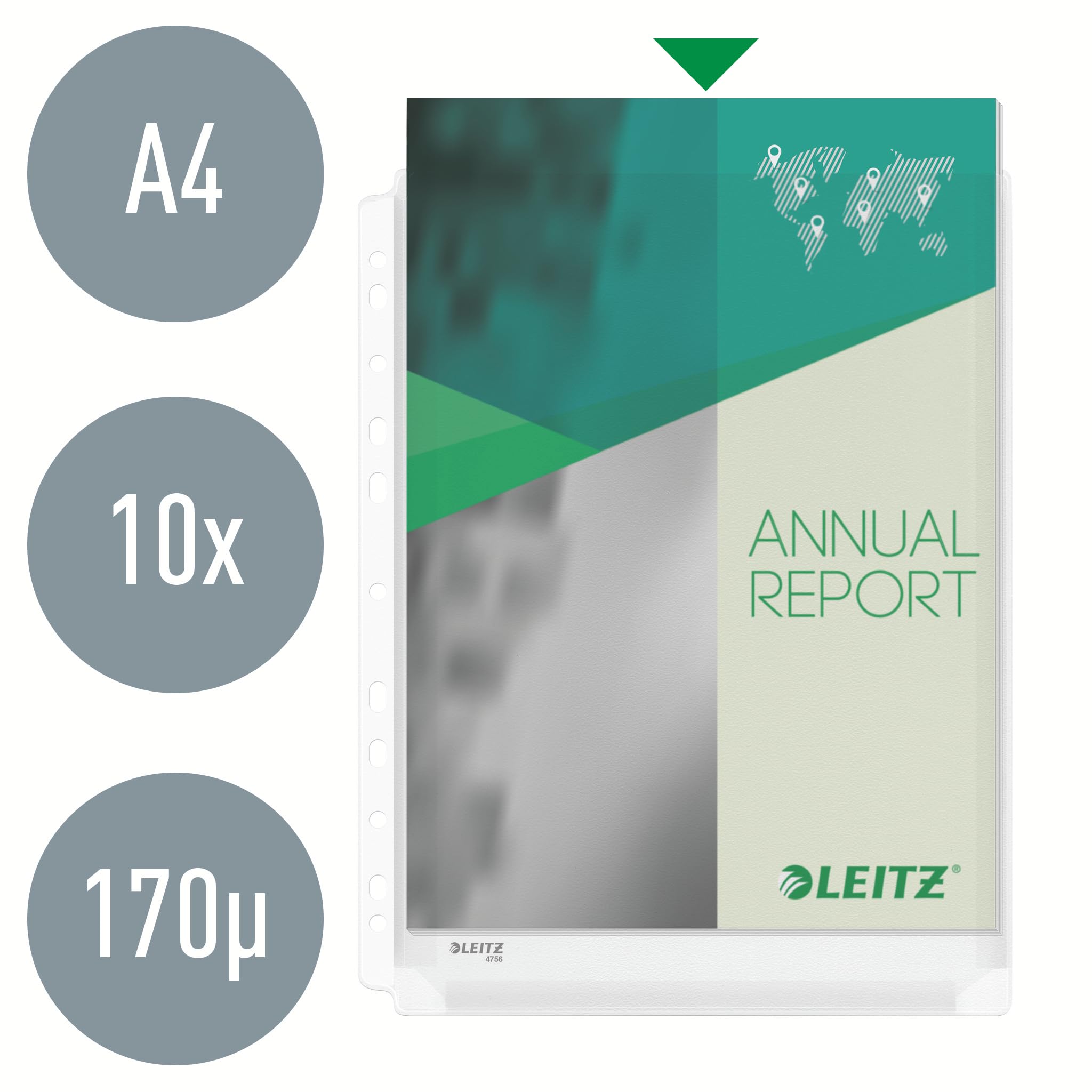 Leitz, Koszulki poszerzane Leitz Premium, A4, Pojemność 200 Kartek (80 gsm), Folia 170 Mikronów, Uniwersalna Perforacja, Copysafe, Przezroczyste (B0015RQQL4)