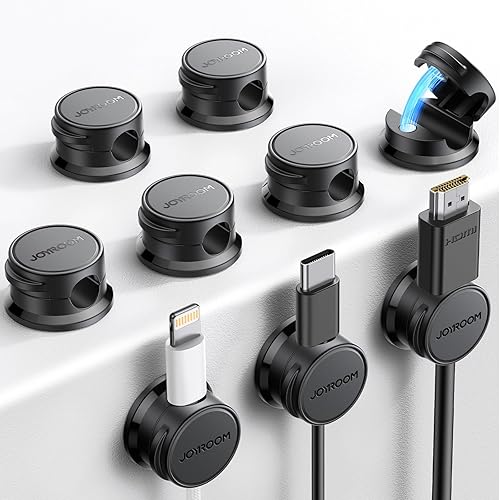 JOYROOM - Paquete de 9 organizadores de cables para organizar cables, clips magnéticos para cables, soporte de alambre adhesivo, para debajo del