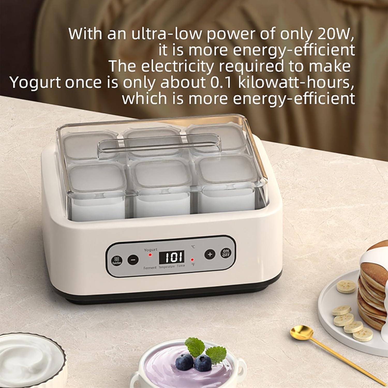 Yogurt Maker Machine -Probiotic Yogurt Makers 36 Hour L Reuteri with Temperature Control & Adjustable Time,Curd Yoghurt Maker + 6 Cups with High Temperature Resistance and Easy Cleaning(White)