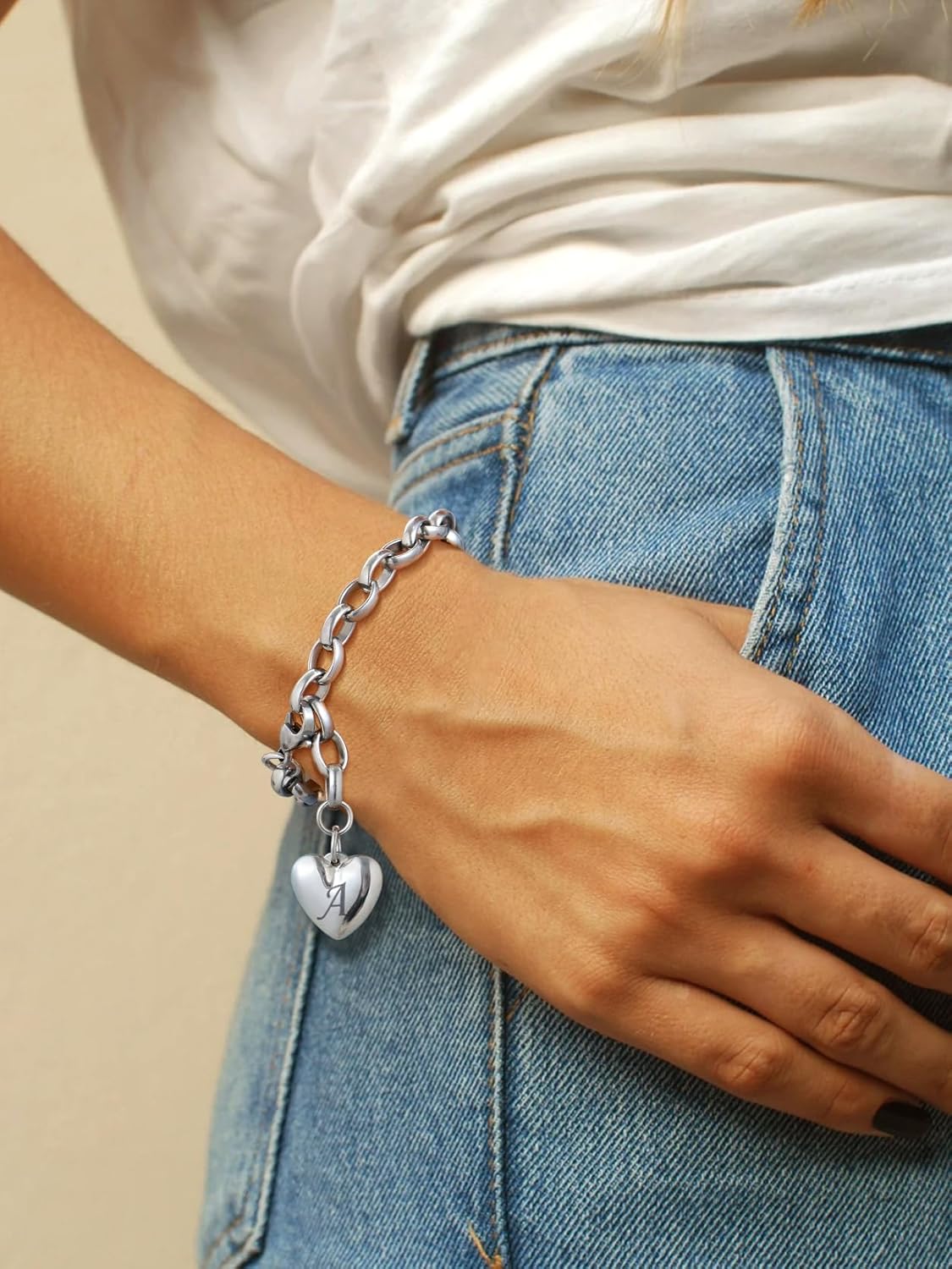 GoldChic Jewelry Heart Charm Bracelet Adjustable For Women, Stainless Steel Initial Cable Link Letters Mother Daughter Bracelets Jewelry Gifts for Mom (With Box) - Image 4