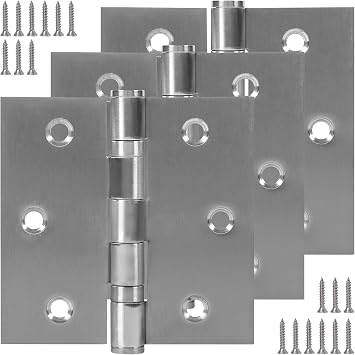 3 Pack 3.5 Inch x 3.5 Inch Door Hinges with Square Corners, Heavy Duty Ball Bearing Door Hinges with Non Removable Pin, Stainless Steel Hinges for Left and Right Hand Doors Brushed Nickel