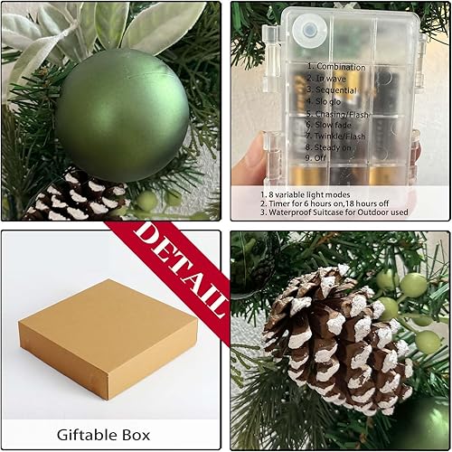 Vista 45 de WANNA-CUL Corona de Navidad preiluminada de 24 pulgadas para puerta delantera, decoración de puerta de Navidad iluminada en azul plateado