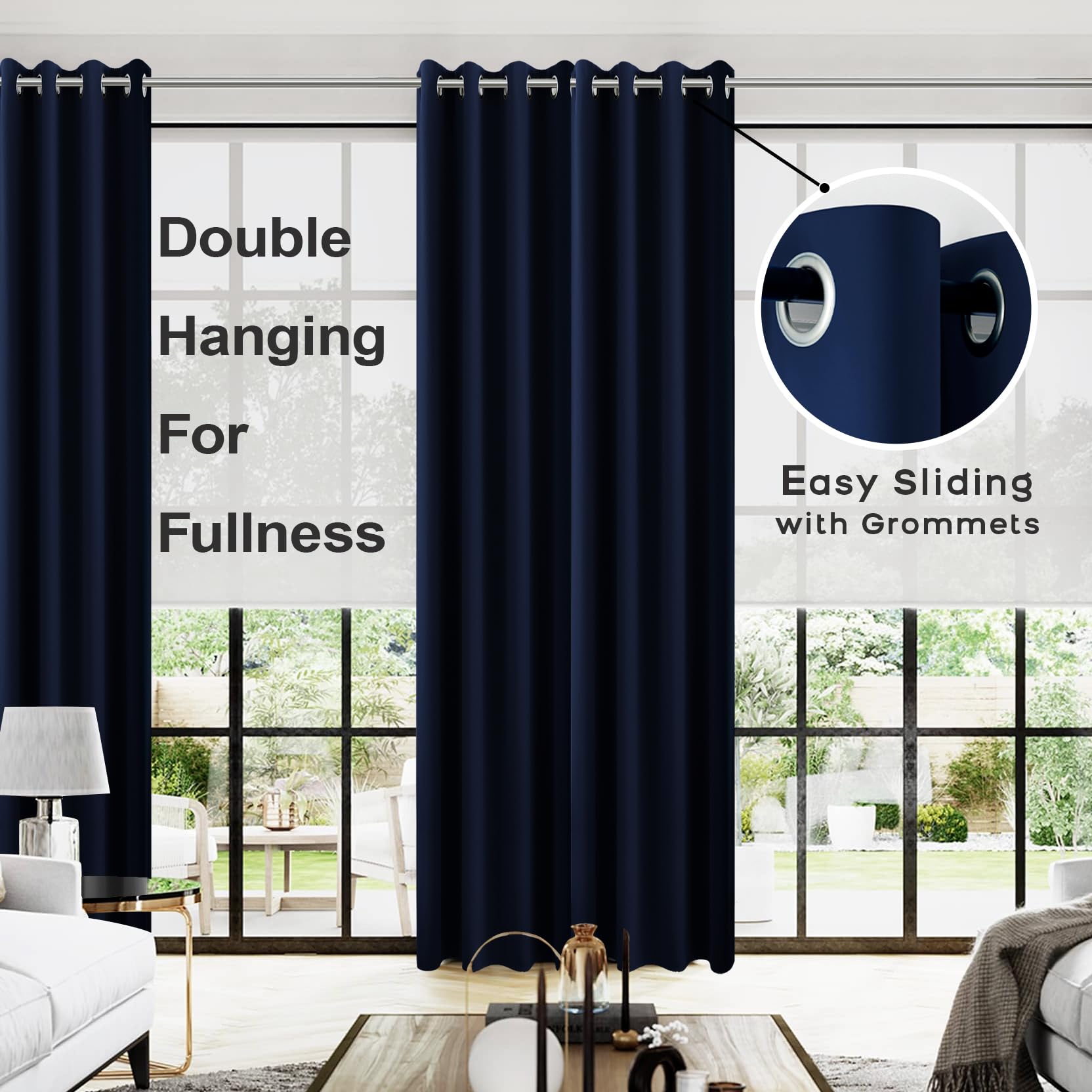 KOUFALL Tende blu navy, lunghe 260 cm, per soggiorno, 2 pannelli, con occhielli, bloccano il calore del sole, per camera da letto, sala da pranzo, blu scuro