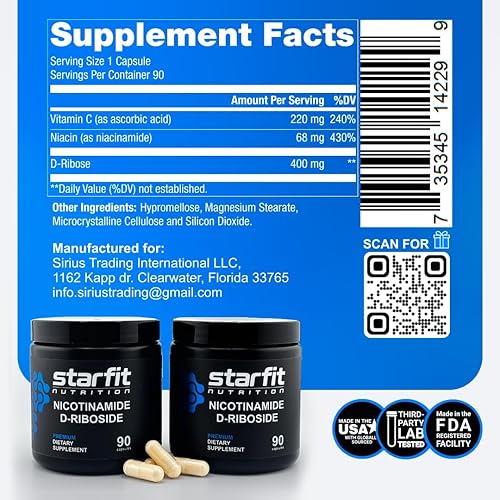 Miniatura 9 de STARFIT - Nicotinamida D-ribósido (paquete de 2), Booster NAD+, suplemento de energía y enfoque, apoyo celular antienvejecimiento, total de 180