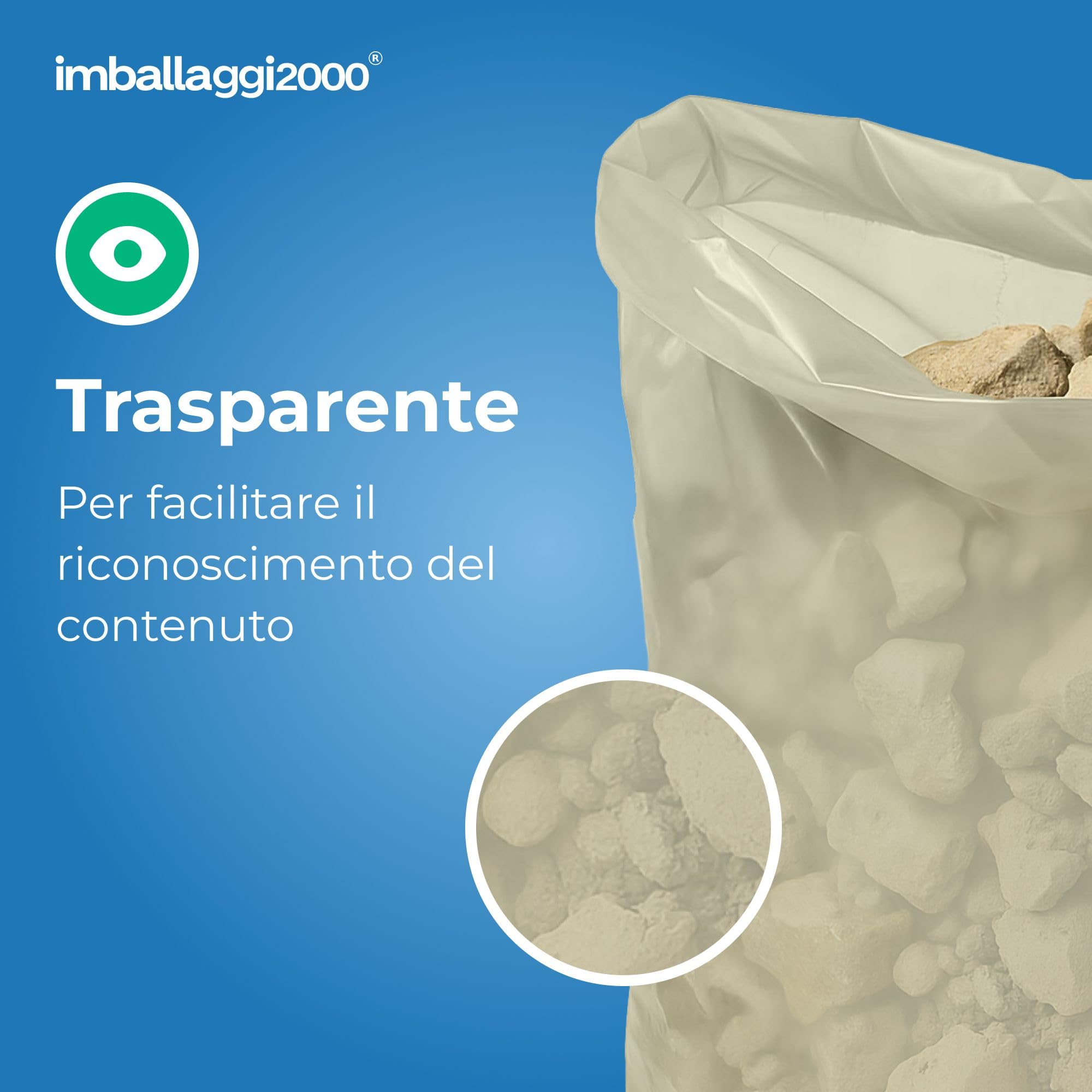 IMBALLAGGI 2000 - Sacchi Trasparenti Calcinacci 90x120 cm -125 pz, Extra Spessi 80 MY, Peso sfuso 20 kg – Sacchi Robusti per Macerie, Edilizia e Ristrutturazioni