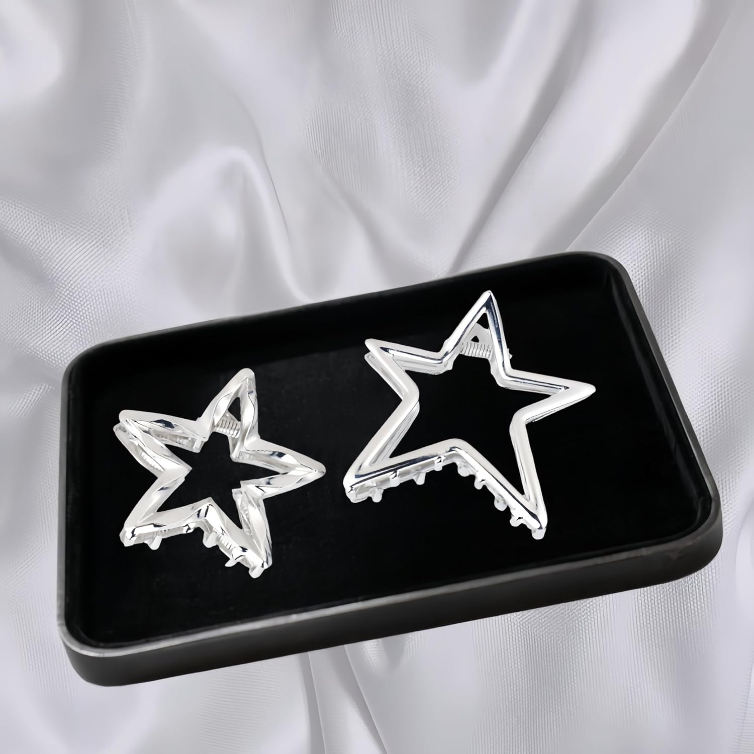2 Pcs Fancy Silver Metal Hollow Star Claw Clips in Two Styles, Strong-hold Hair Clips for Women Thin and Thick Hair, Star Clips Y2k Styling Costume for All Ocassions - Image 4