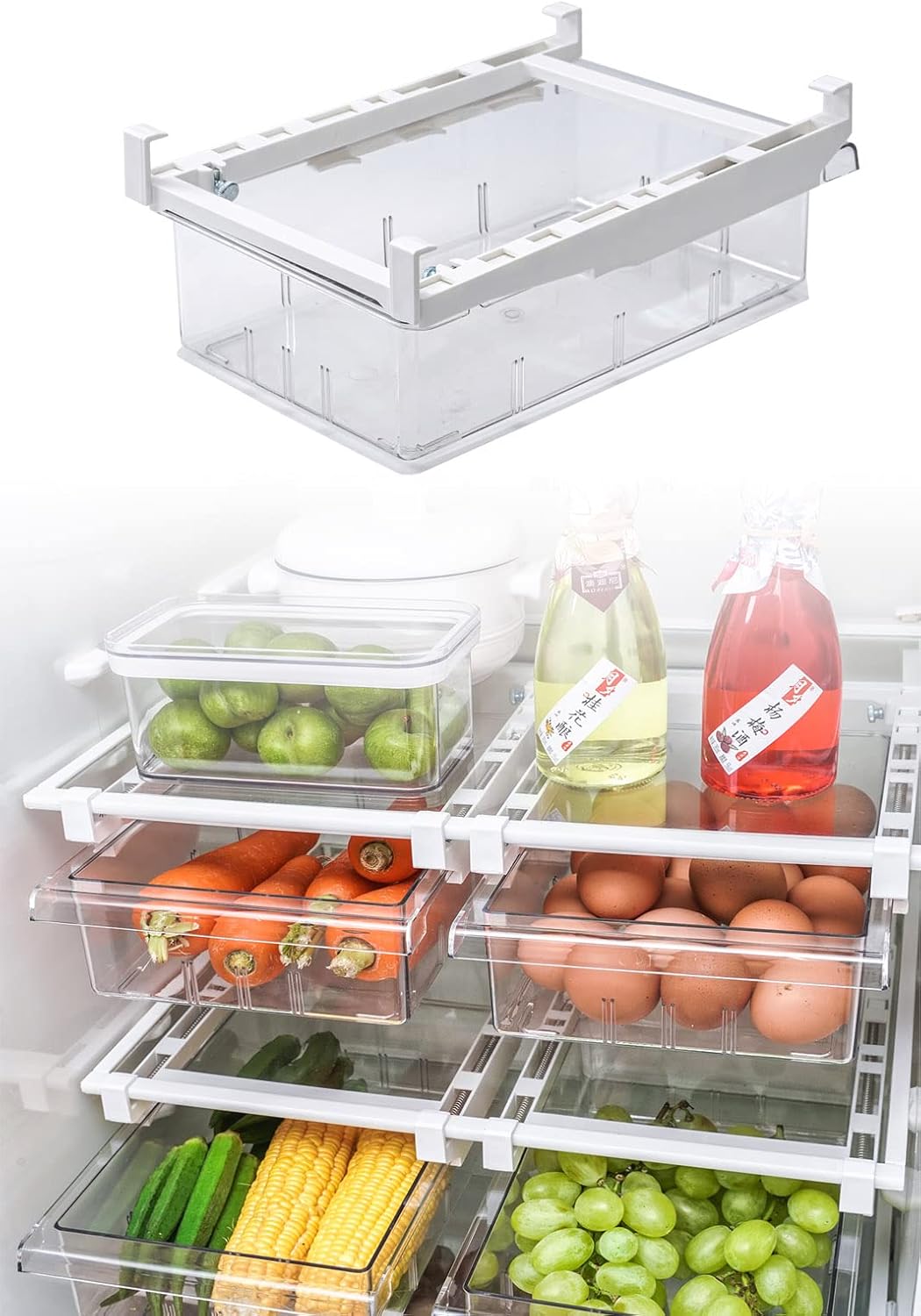 Fridge/freezers Pull Out Drawers Bins Refrigerator Organizer Shelf