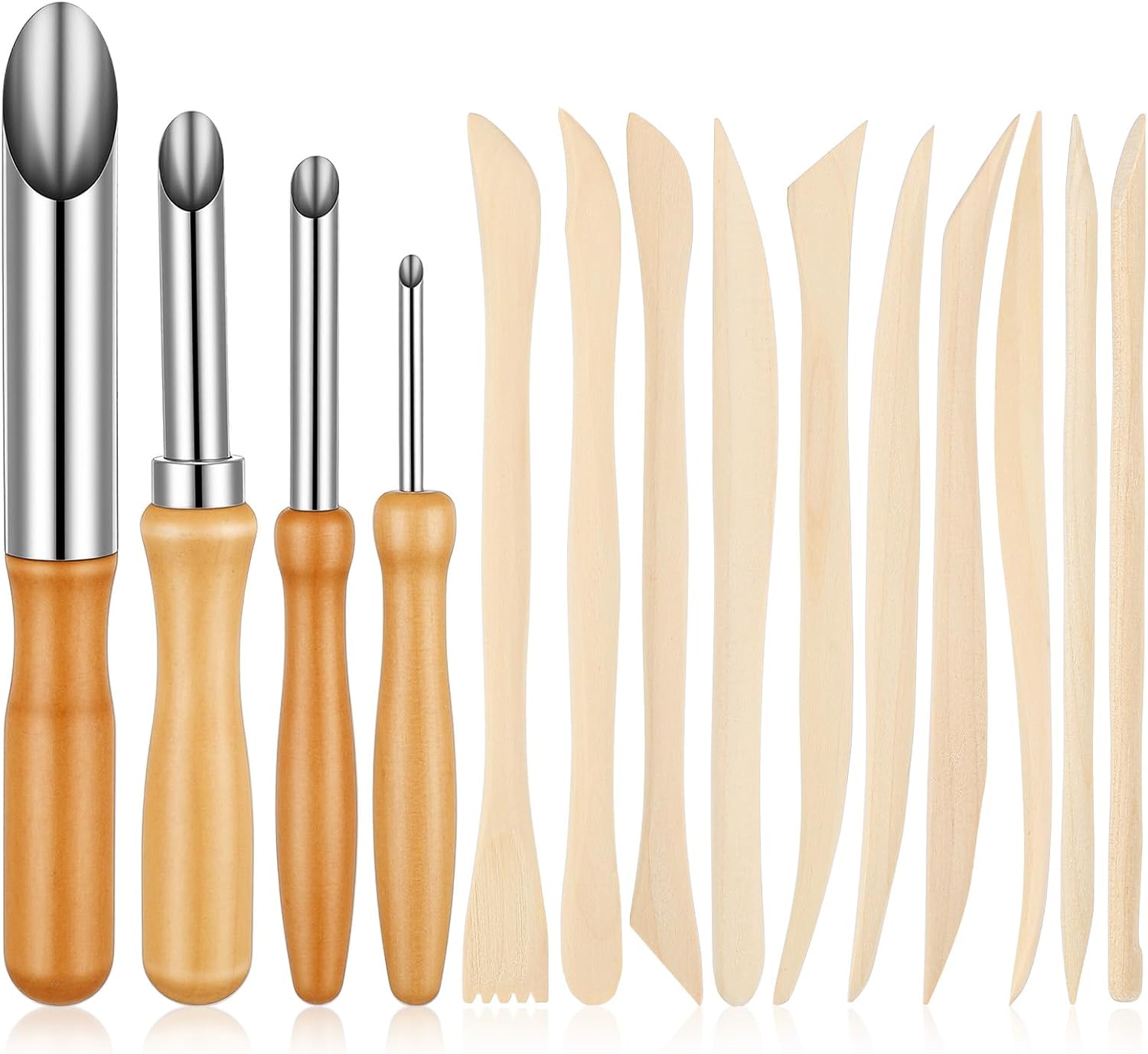 Guduling 4pcs Clay Wood Tool,Wood Clay Sculpting Tools,Clays Hole Cutters