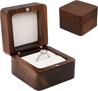 Personalized Wooden Ring Box: Engagement Ring Holder Box with Single Slot Square Wedding Mini Ring Box for Ring Elegant and Retro Ring Holder Box for Wedding