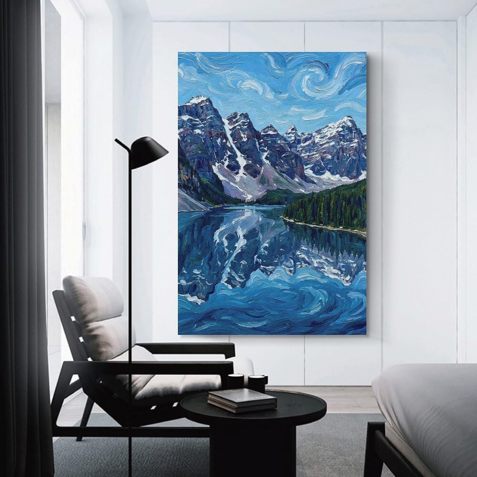 Junmoney Mountain Lake Landscape Painting Home Decor Wall Art, 24x36inch(60x90cm), for Home Walls, Creative Rooms Or Shared Spaces, An Adaptable Decor Piece for Home Use