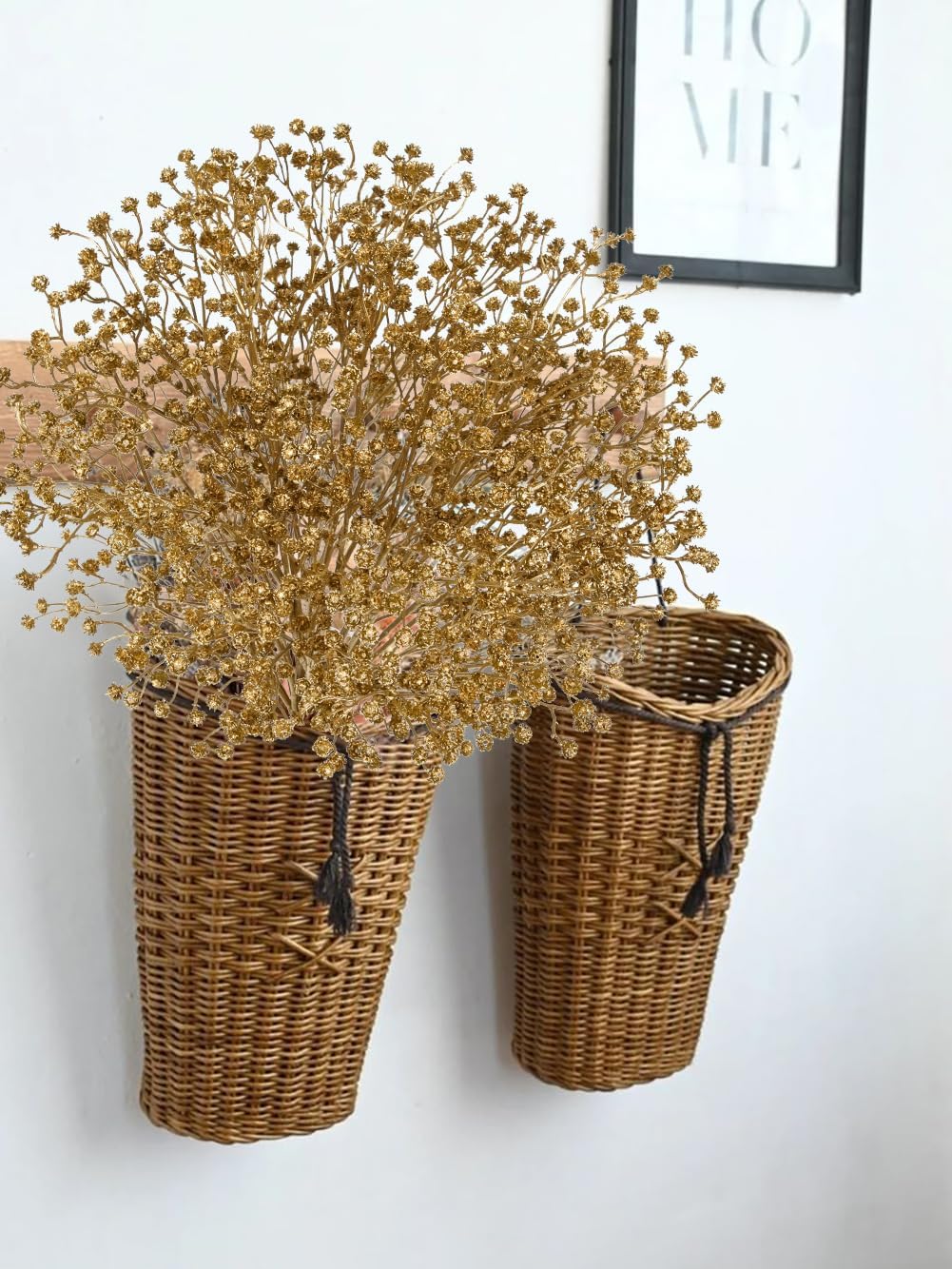 DILATATA 10 Pack Gold Baby's Breath Artificial Flowers Bulk 3 Branches Faux Baby Breath Plastic Flowers Fake Gypsophila Flower Arrangement Fake Flowers Bouquet for Wedding Home Decor image 4