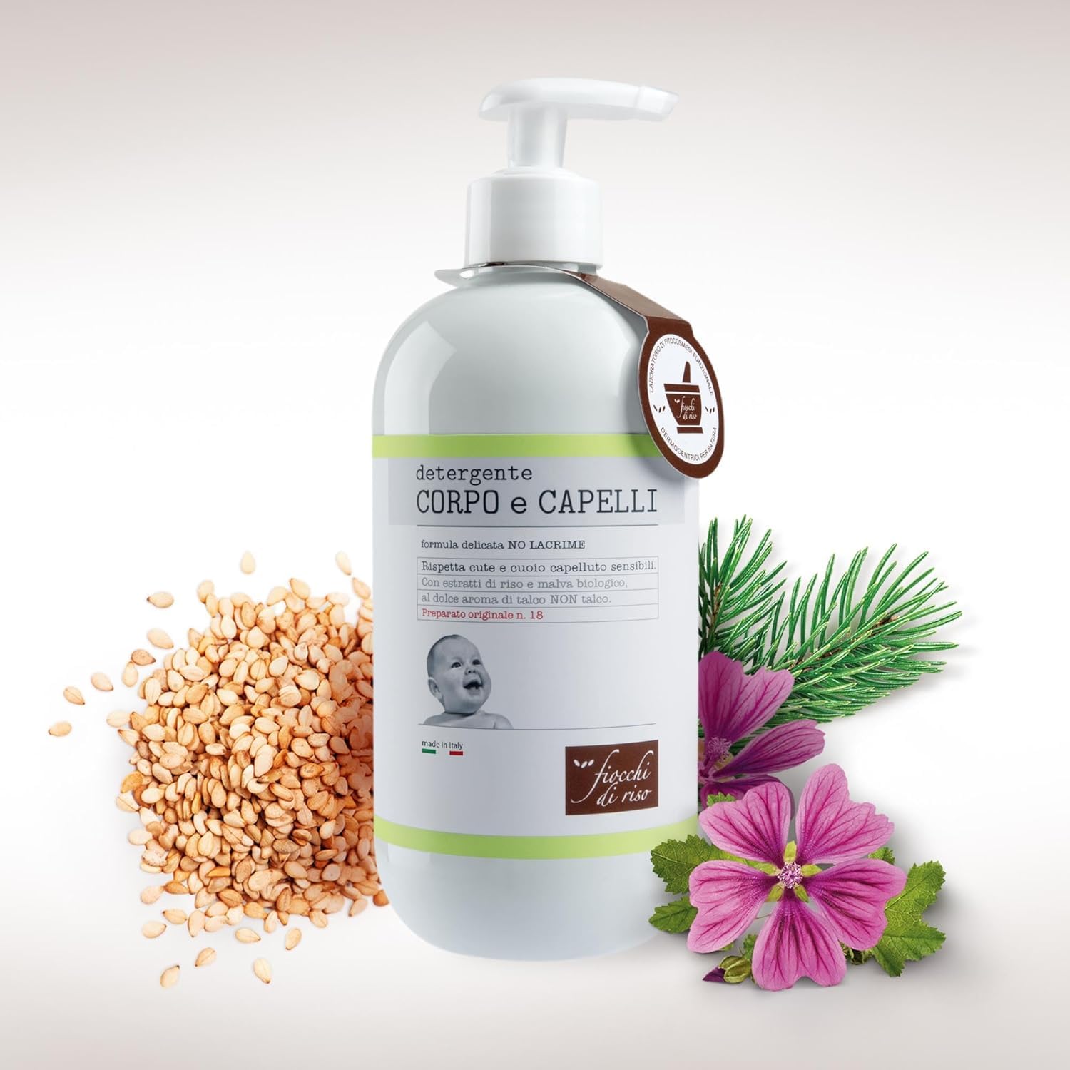 Fiocchi di Riso Detergente Corpo e Capelli Bimbi, Formula No Lacrime con Estratti di Riso e Malva Biologico, 4x400ml