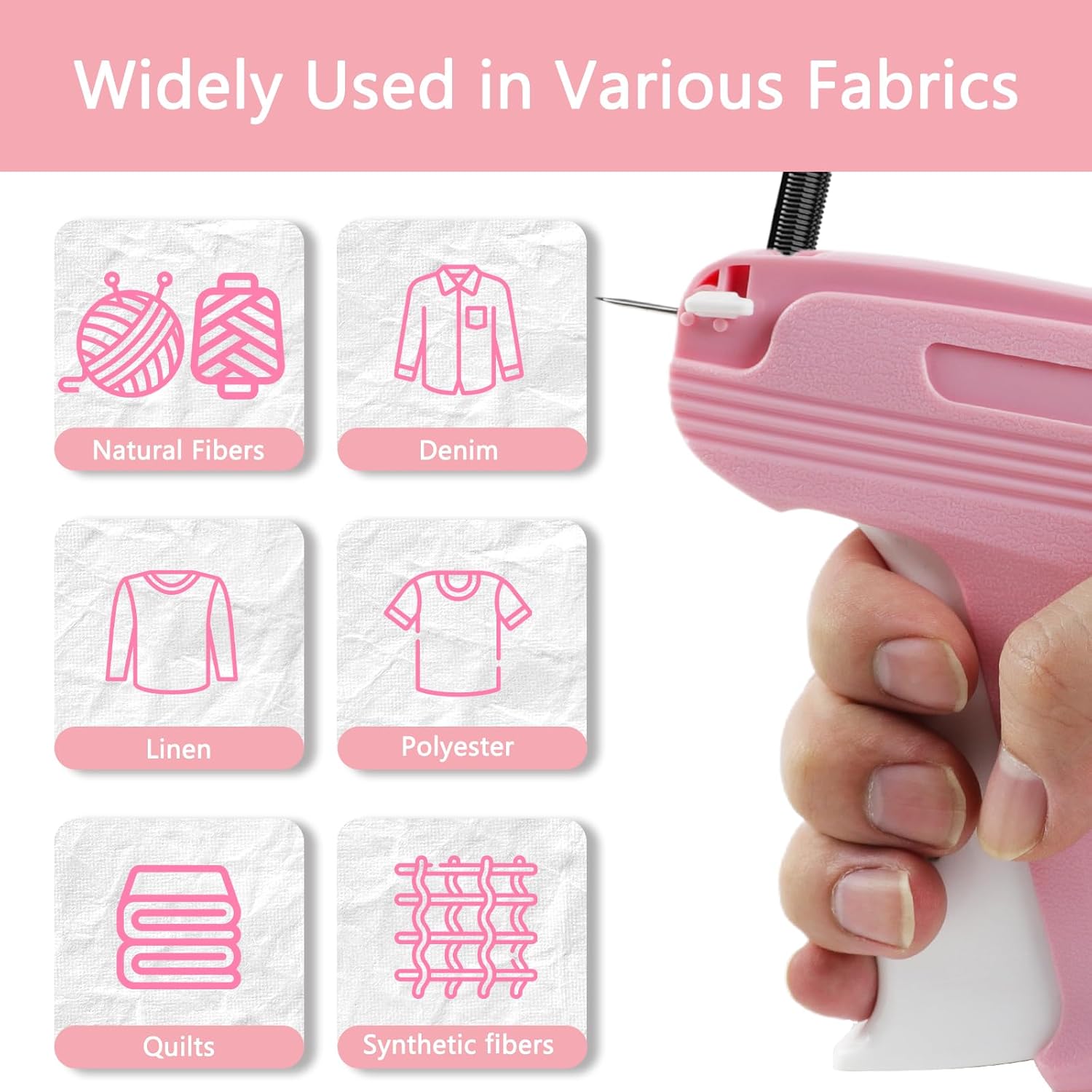 Stitch Gun for Clothes - Quick Clothes Fixer - Tagging Gun for Clothing with Sewing kit Includes 6 Needles,1000 Black Fasteners and White Fasteners (Pink) - Image 4