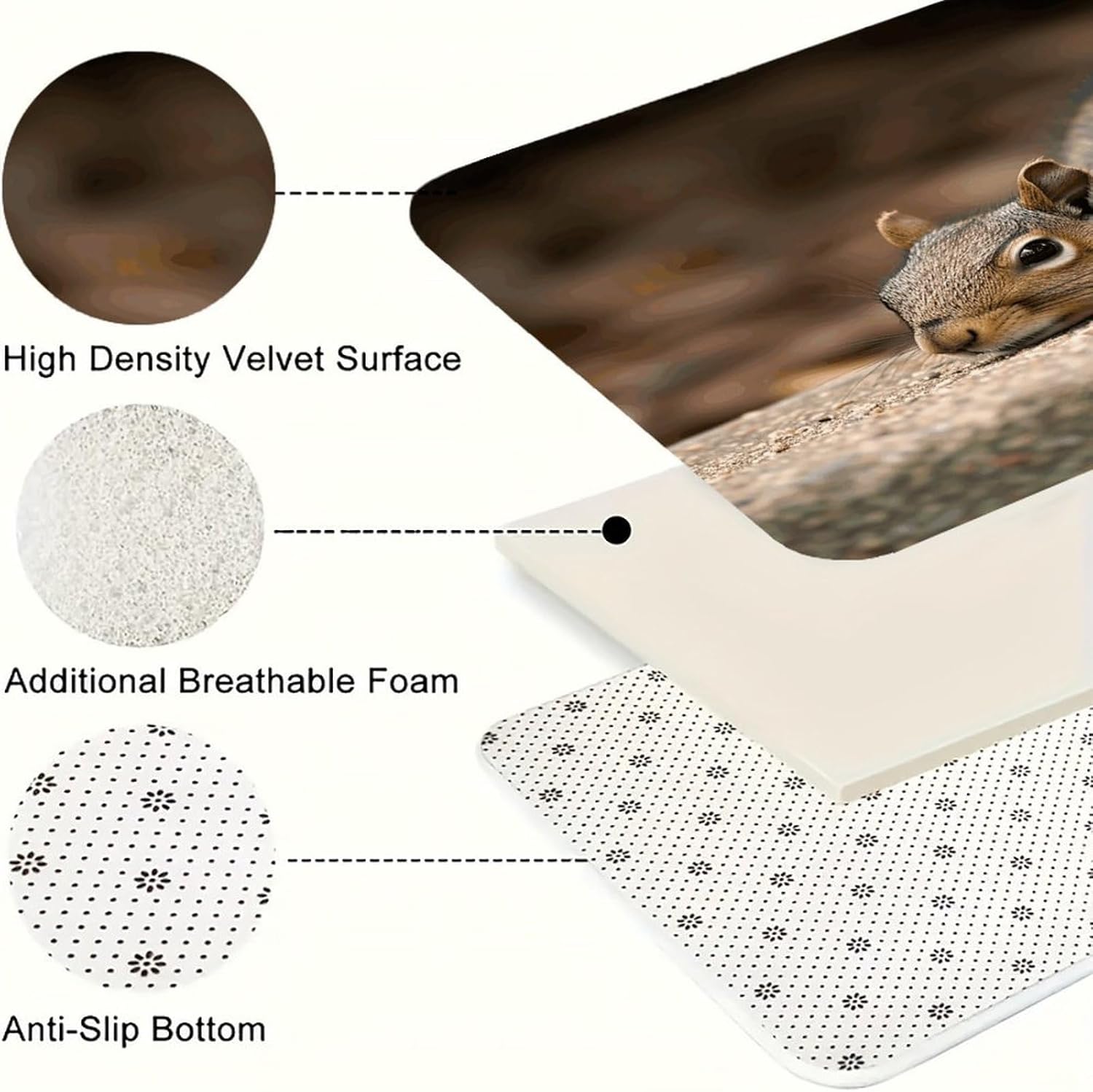 Squirrel Just Laying Kitchen Mats Soft Absorbent Rugs for Floor Non Slip Washable Kitchen Mats Fashion Rectangular Rugs for Three-Piece Set for Laundry Office Home Sink