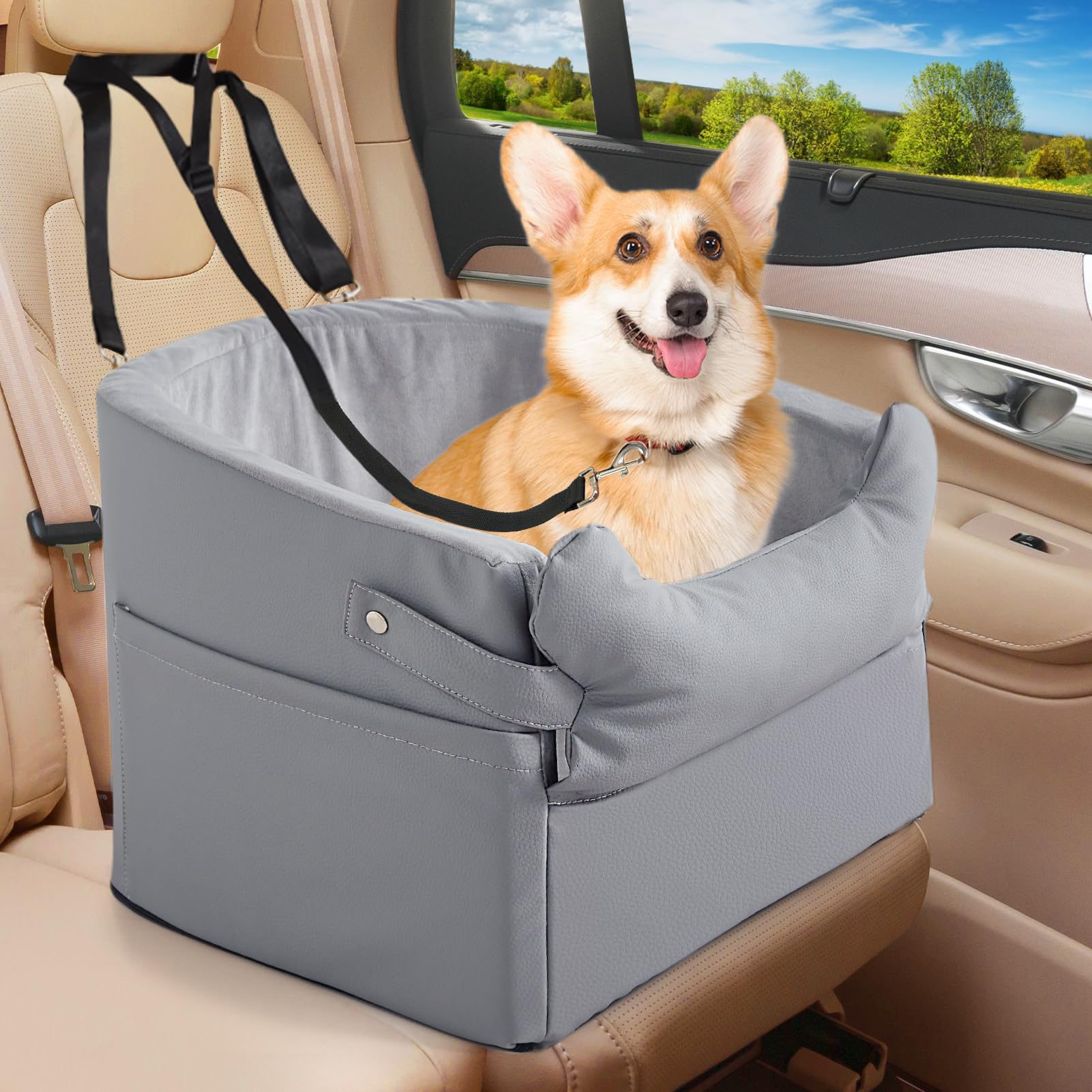 Cooenia Dog Booster Car Seat for Small Dogs, Pet Car Seat with AntiScratch Leather