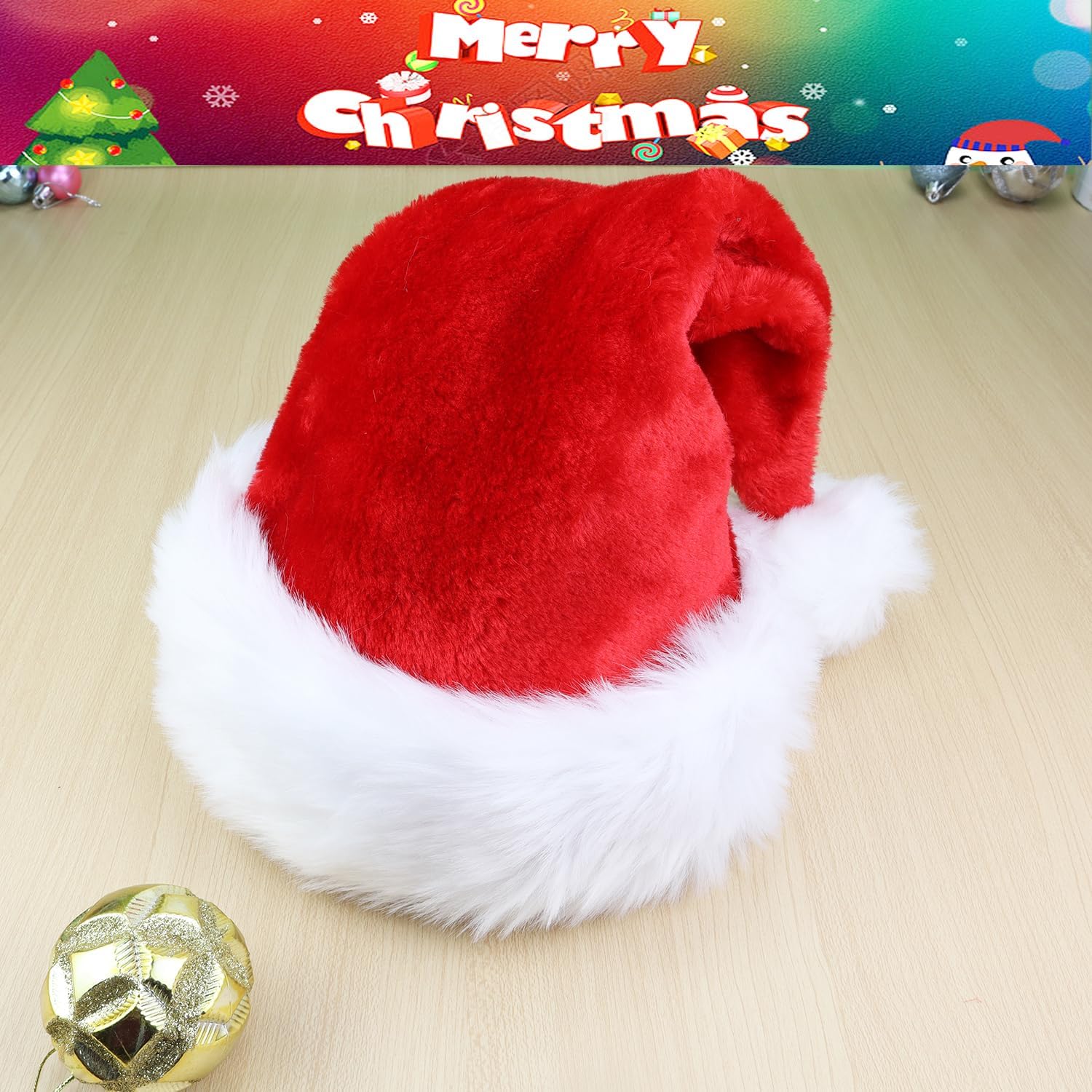 2pcs Christmas Santa Hat for Kids,Red Velvet and White Plush Brim Child Xmas Hat for New Year Festive Holiday Party