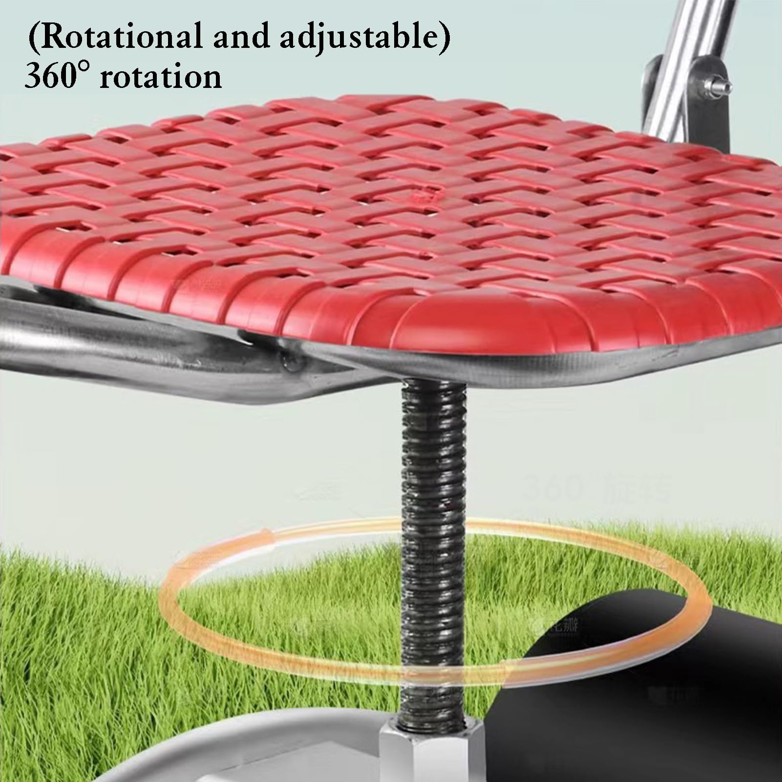 Seggiolino da lavoro girevole a 360° regolabile con 2 ruote, monopattino da giardinaggio per prato e cortile, carrello portatile da giardino rosso
