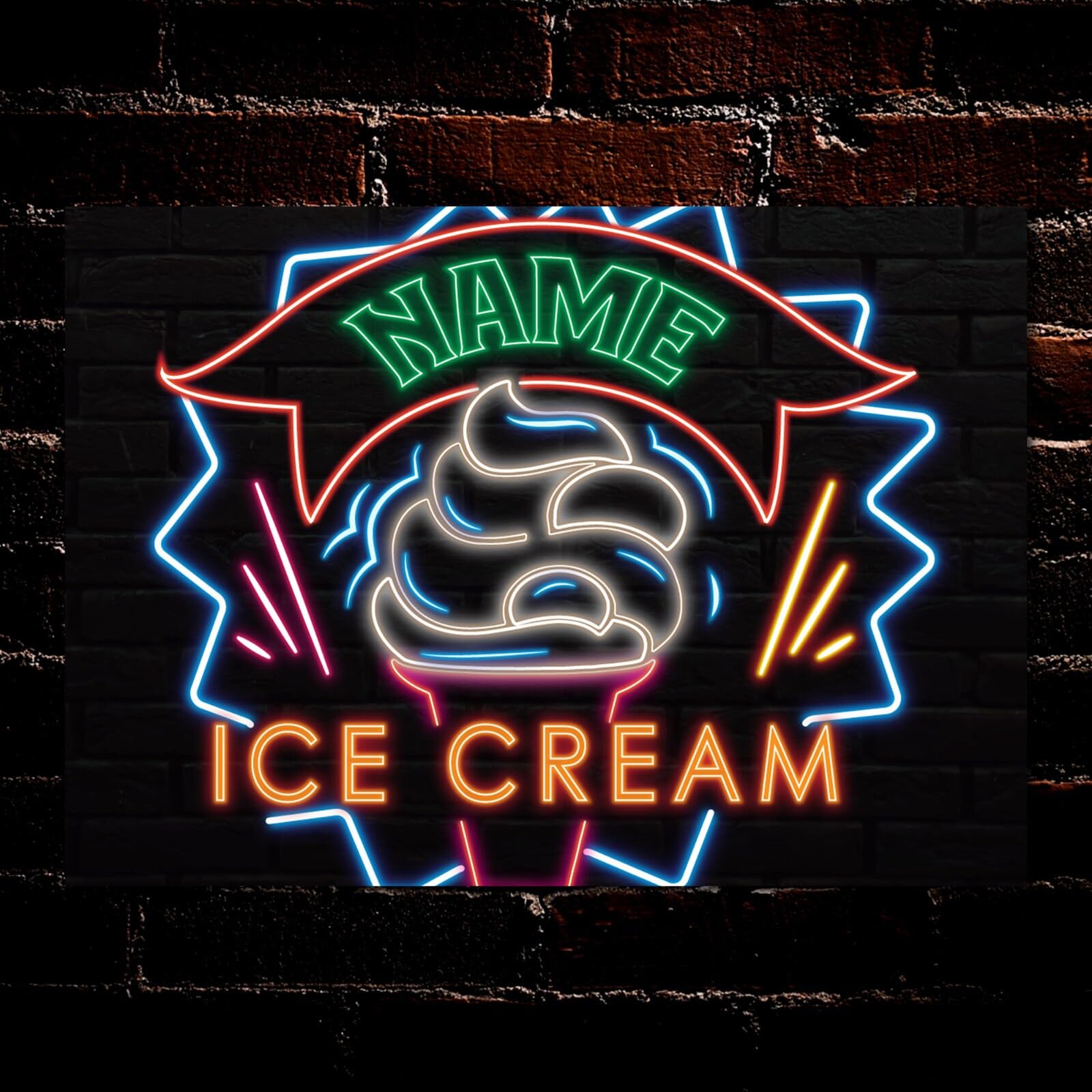 My Pixel Print Metal Personalised Ice Cream Parlour Shop Gift Neon Effect Signs Decor Plaque