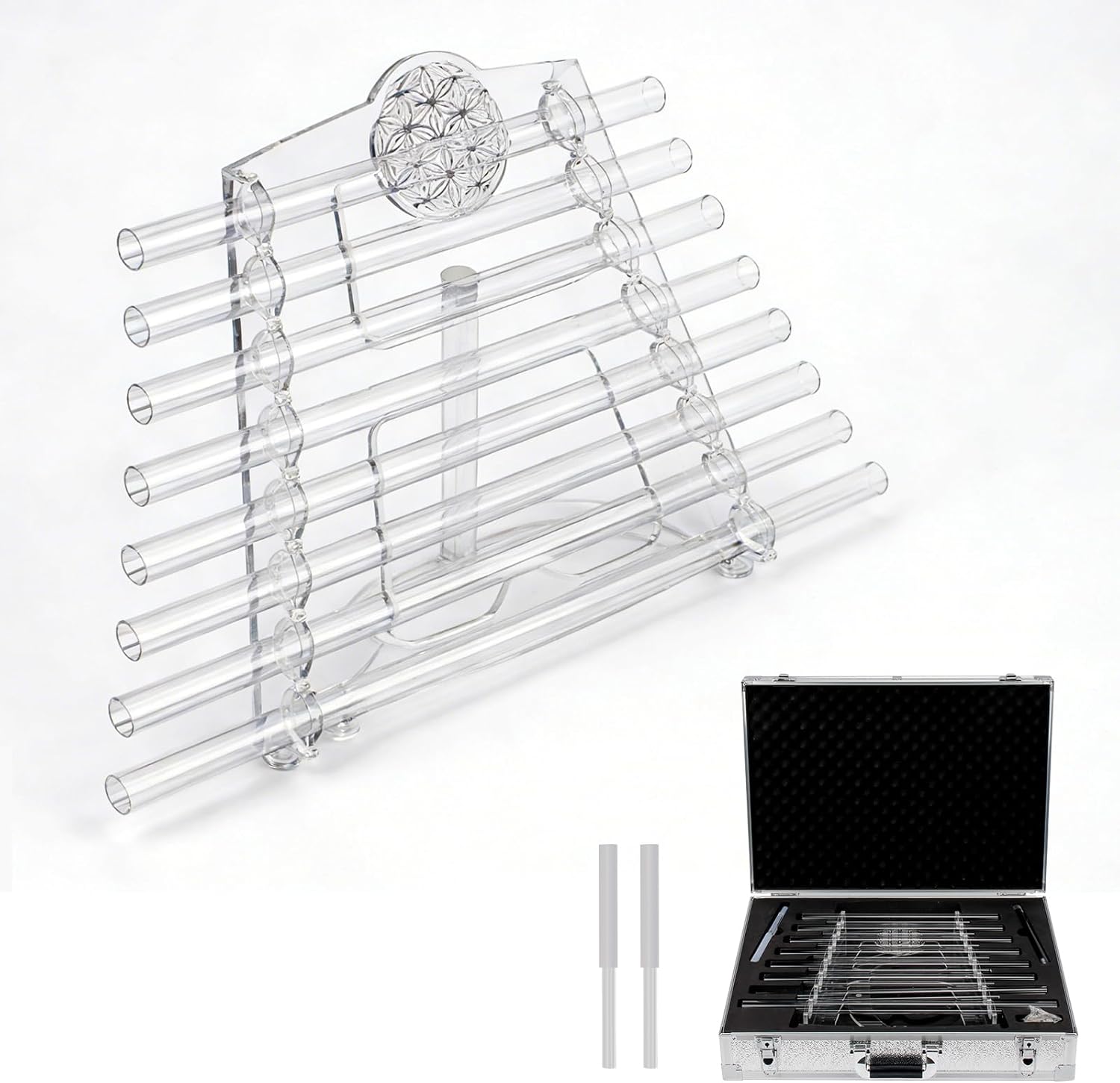 432Hz 8 Note CDEFGABC Quartz Crystal Singing Harp,Including Bracket Alumina Carrry Case for Sound Bath and Meditatiion